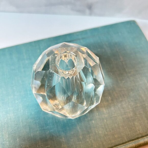 Vintage Faceted Glass Cube Paperweight Pen Holder Hollow Center Mid Century - Picture 4 of 6
